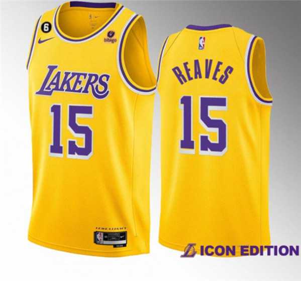 Men%27s Los Angeles Lakers #15 Austin Reaves Yellow Edition With NO.6 Patch Stitched Basketball Jersey->los angeles lakers->NBA Jersey